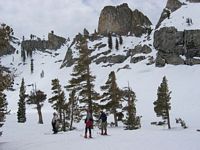 Skiing up to Pear Lake